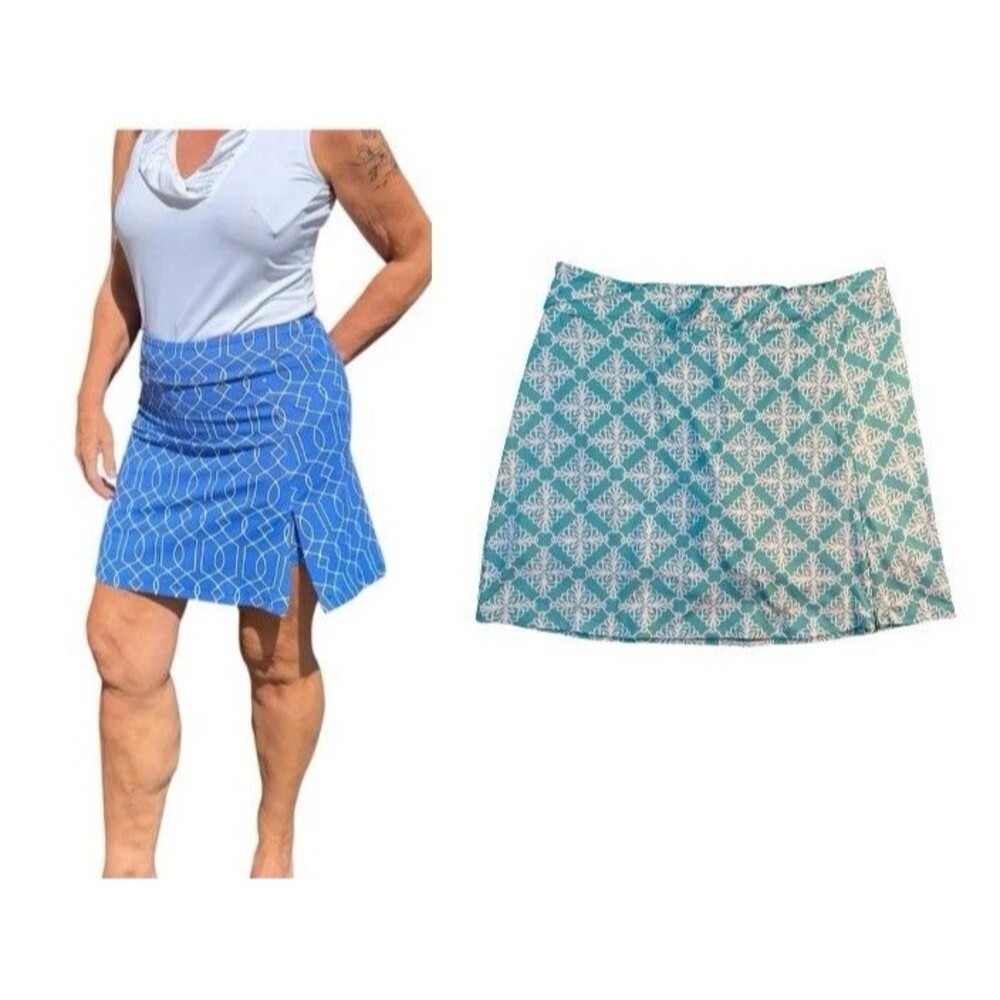 Lulu B Blue Pattern Activewear Golf Pull-on Zip Skort w UPF50+ Size L Resort